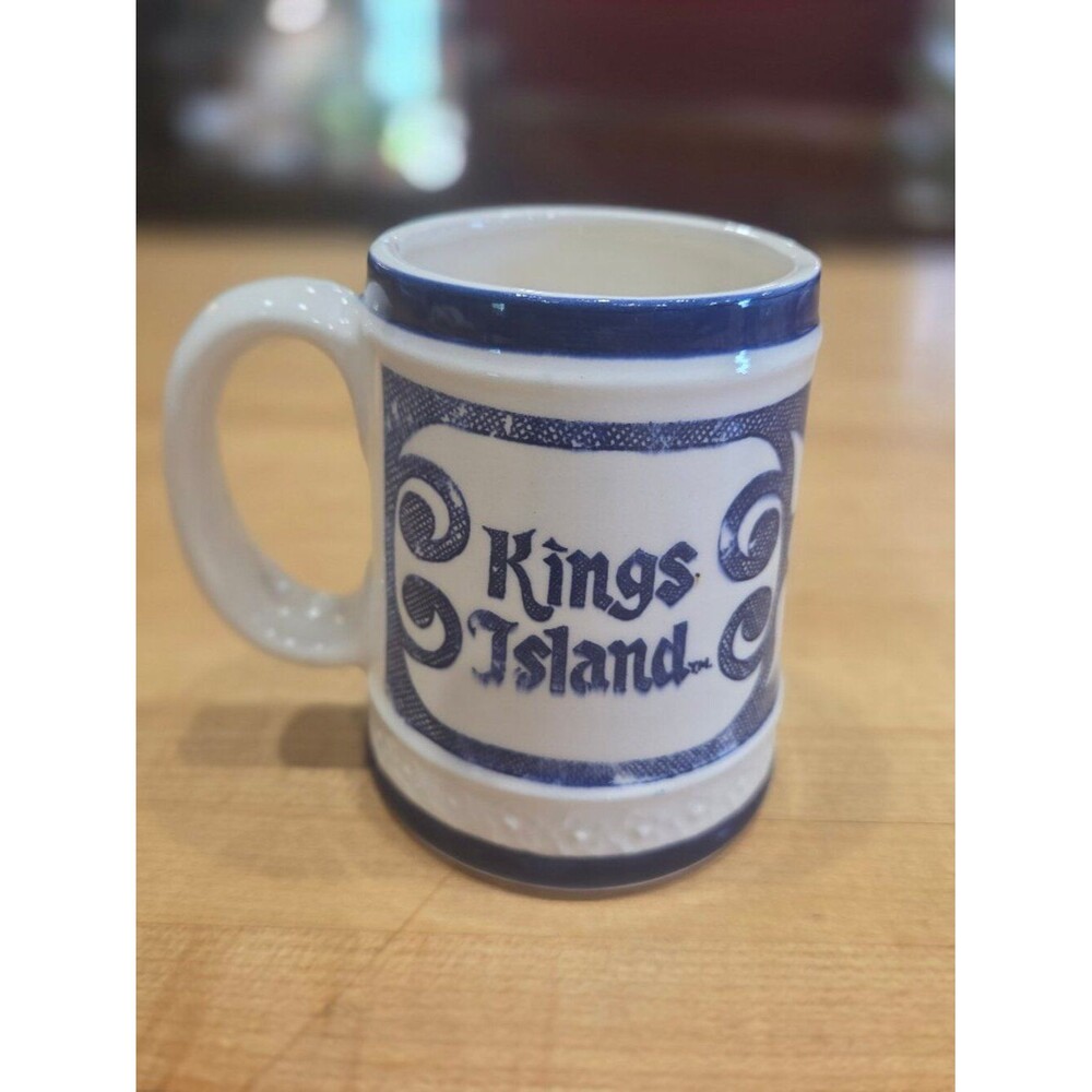 Vintage Kings Island Ohio Souvenir Ceramic Coffee Mug Eiffel Tower Blue White